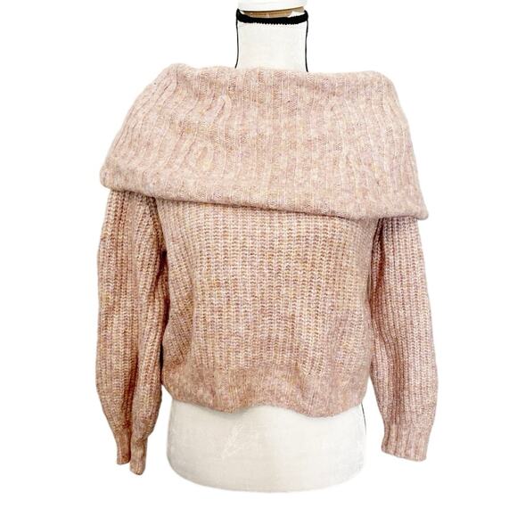 H&M Pink Chunky Wool Blend Off Shoulder Carmen Pullover Sweater Size M - Picture 2 of 7